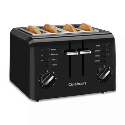 Cuisinart 4-Slice Toaster Black CPT-142BKP1: Adjustable Browning, Reheat & Defrost, Removable Crumb Tray, 1800W