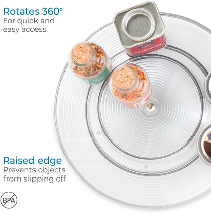 Linus Lazy Susan Cabinet Turntable - 2-Tier Organizer Tray for Kitchen Pantry or Countertops - 11", Clear