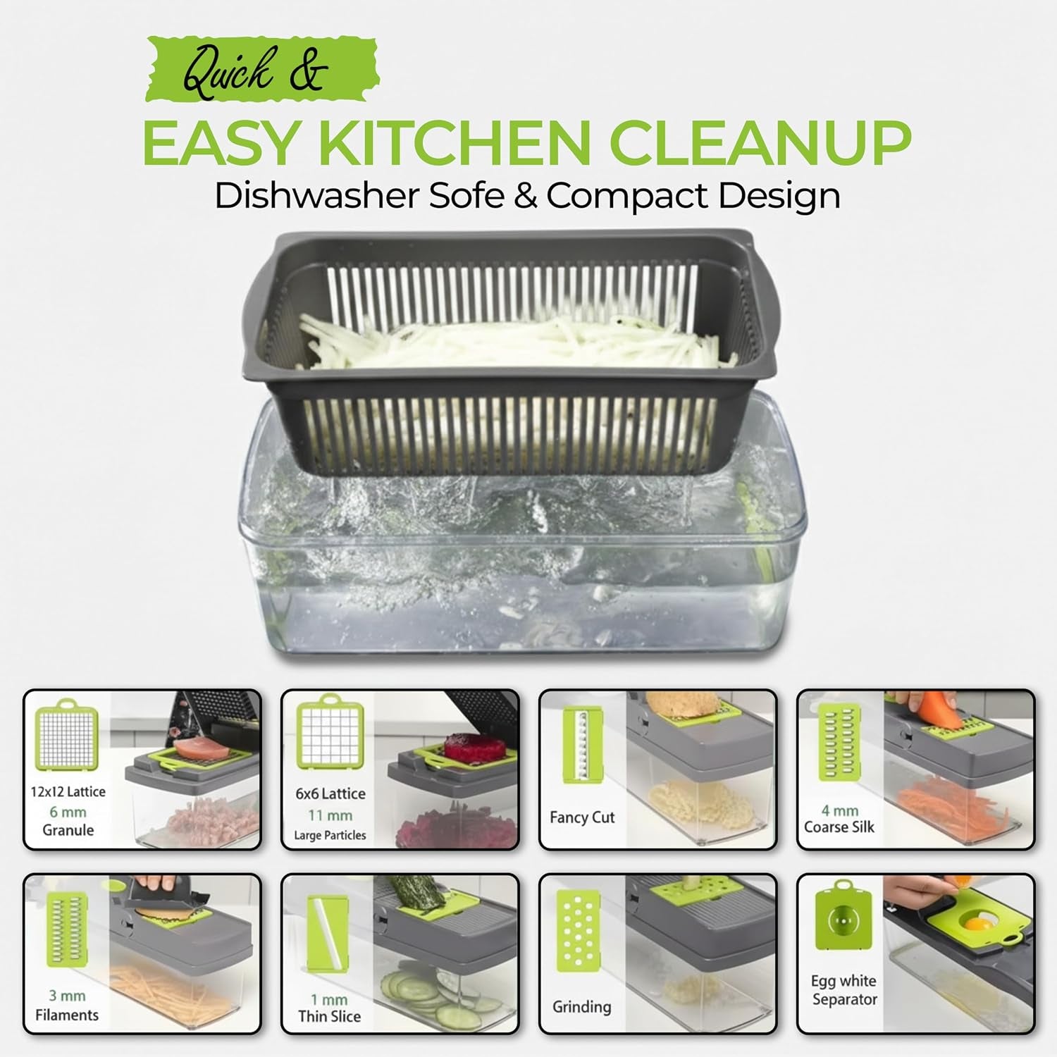 Vegetable Chopper - 14 in 1 Multifunctional Food Chopper with Container - Vegetable Cutter with Container for Salad - Kitchen Gadgets & Essential Kitchen Tool Set for Onion, Potato, Fruits & Veggies