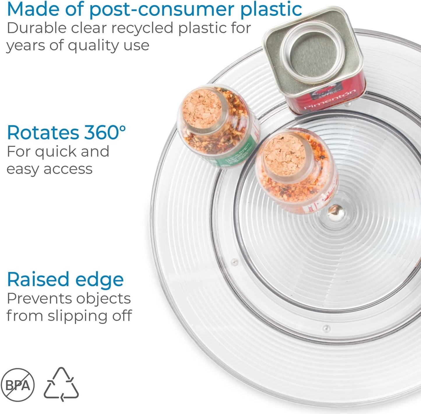 Linus Lazy Susan Cabinet Turntable - 2-Tier Organizer Tray for Kitchen Pantry or Countertops - 11", Clear