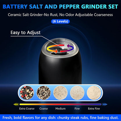 Gravity Electric Salt and Pepper Grinder, Battery Salt and Pepper Grinder Set,One-Hand Ceramic Larger Chamber Automatic Spice Mill,Adjustable Coarseness with LED Light for Kitchen New Home Gifts
