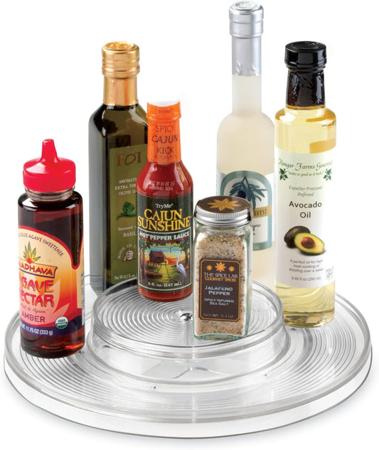 Linus Lazy Susan Cabinet Turntable - 2-Tier Organizer Tray for Kitchen Pantry or Countertops - 11", Clear