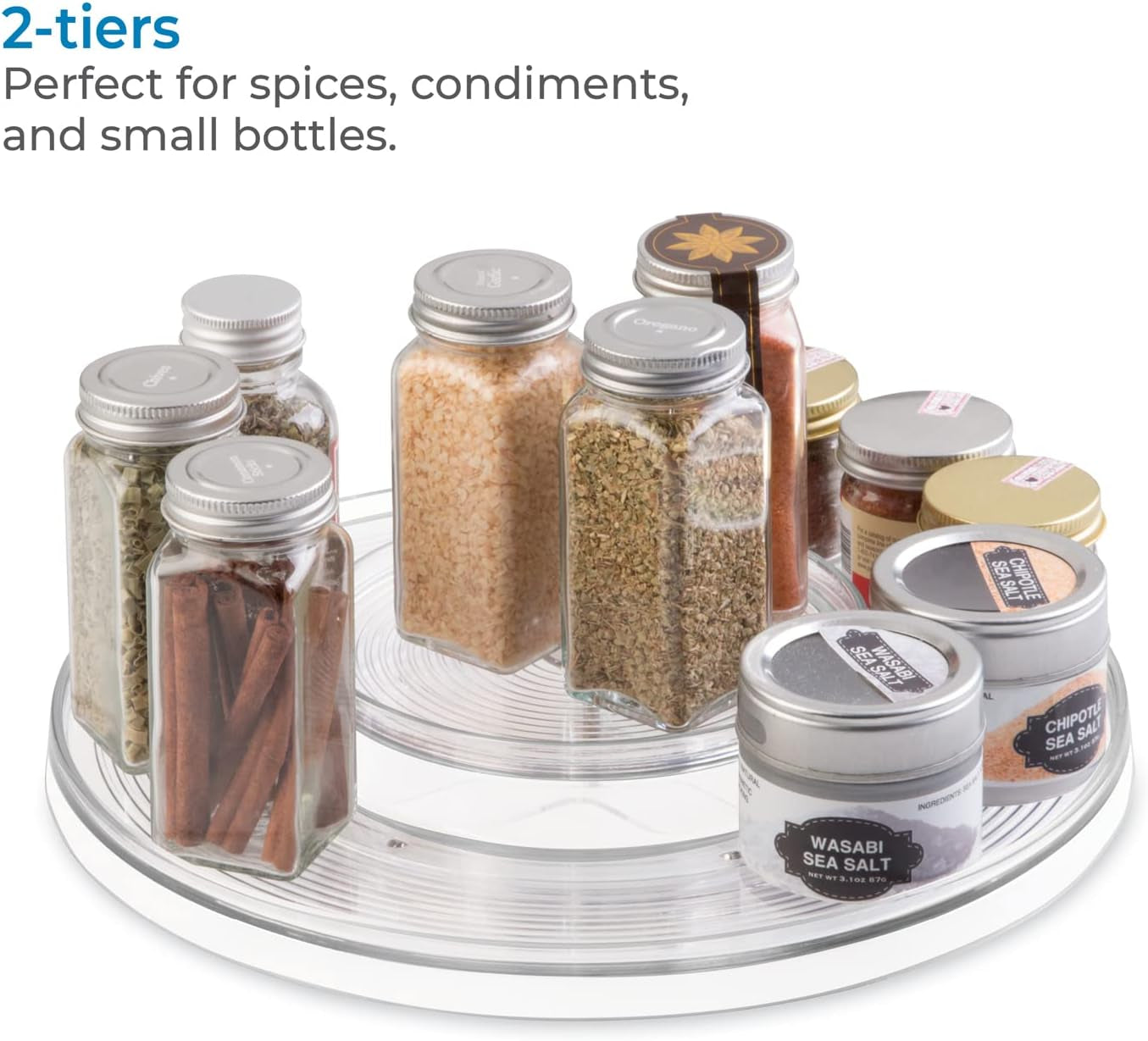 Linus Lazy Susan Cabinet Turntable - 2-Tier Organizer Tray for Kitchen Pantry or Countertops - 11", Clear